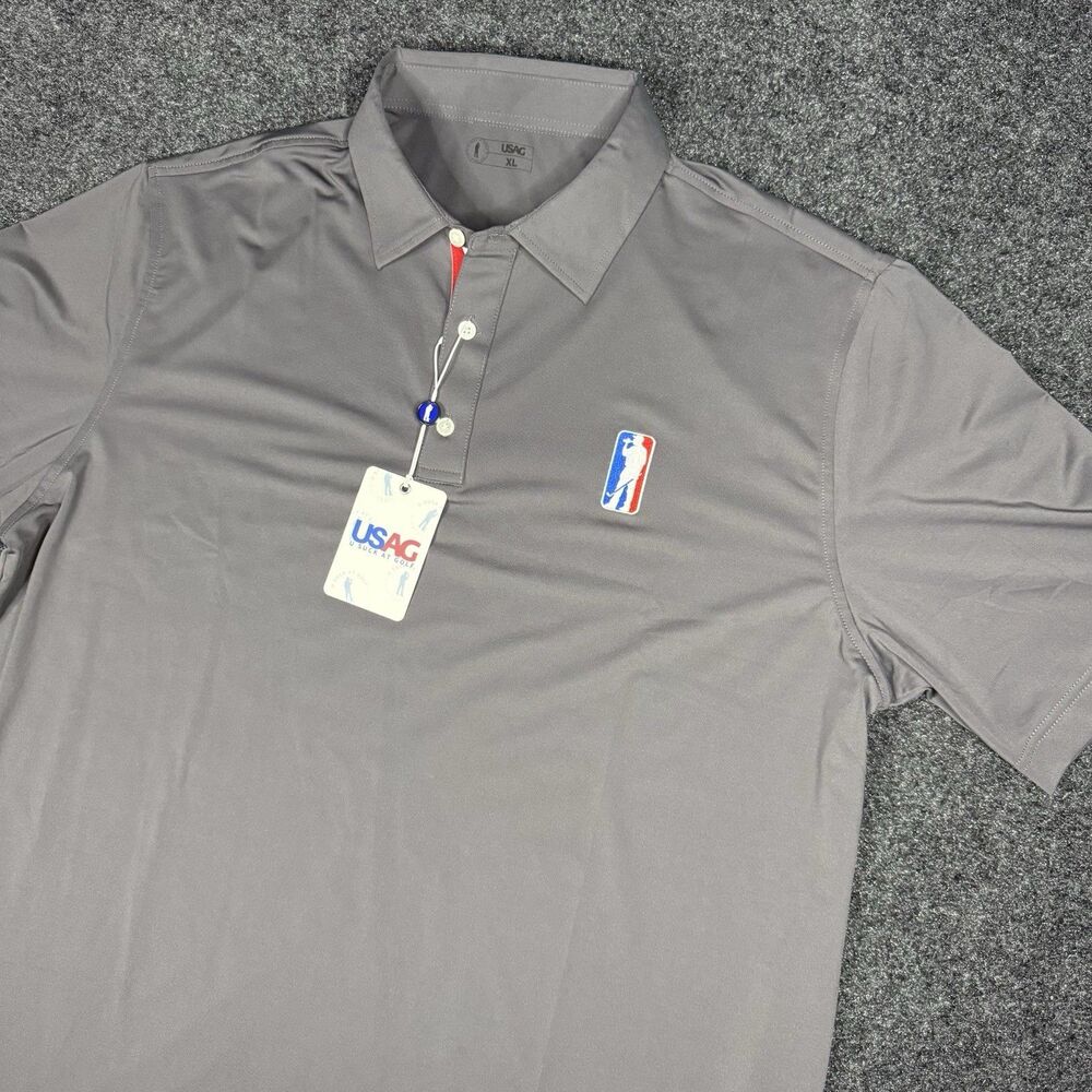 NWT USAG U Suck At Golf Men’s XL Performance Stretch Polo Shirt Charcoal Gray